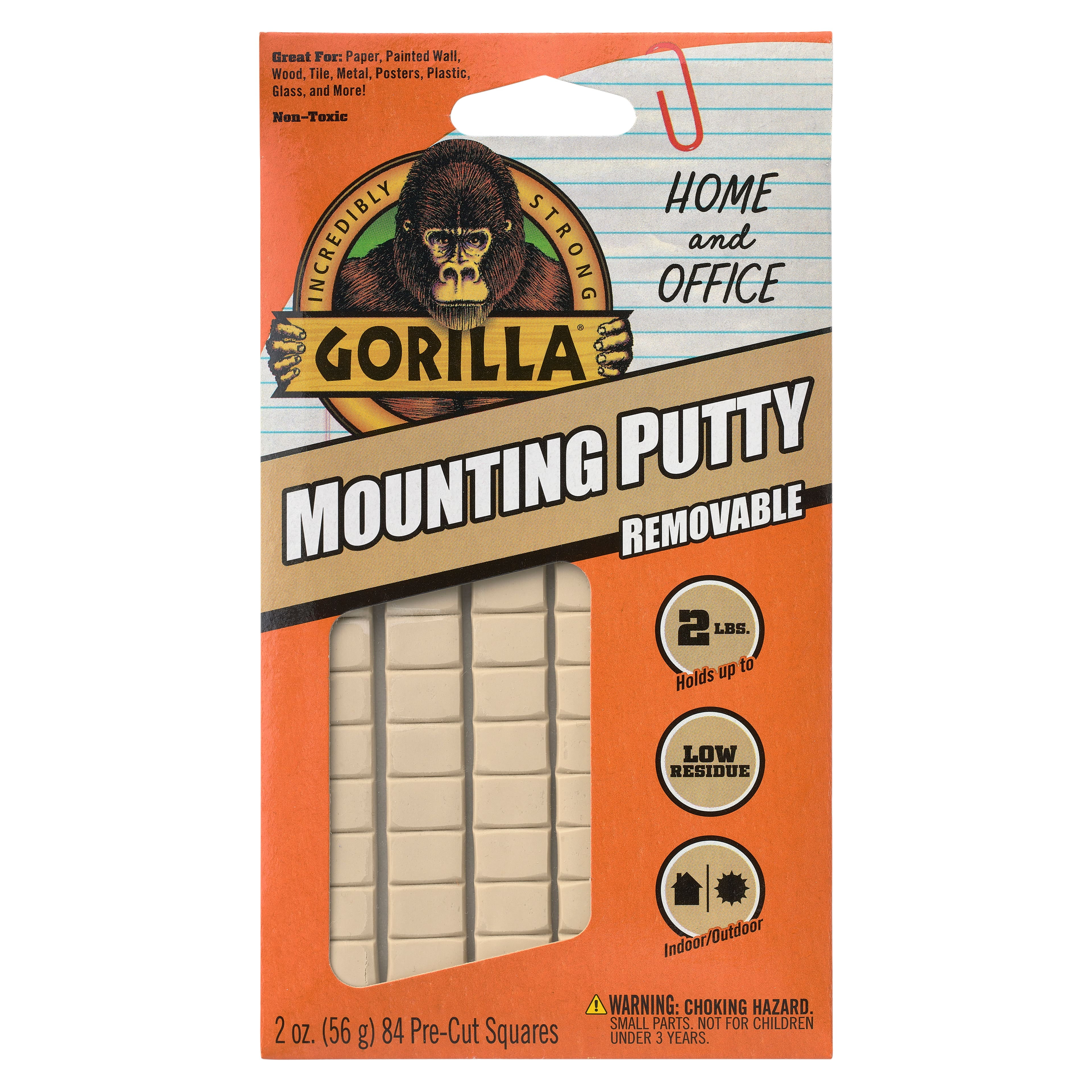 Gorilla Mounting Putty - Non-Toxic Putty Holds Up To 2lbs. Compatible With Paper - Wood - Metal - Tile - Plastic - Glass - and More - Bulk 8 Pack