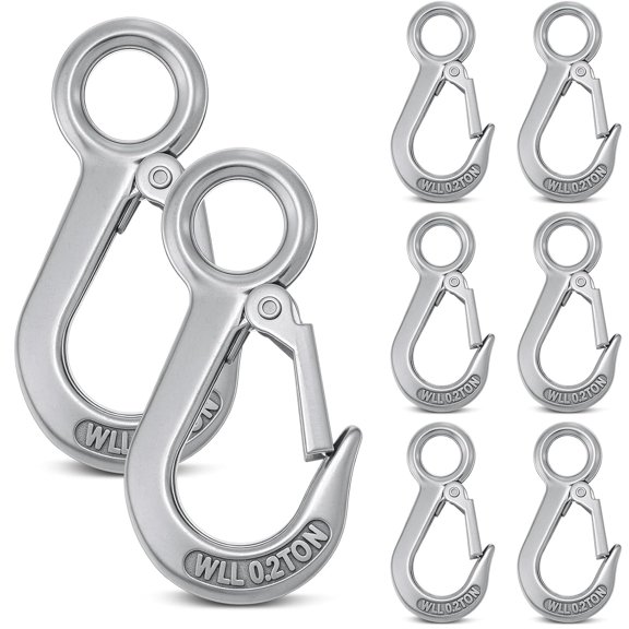 8 Pack Grab Slip Hooks Bulk 304 Stainless Steel 0.2t Lifting Hook Rigging Accessory 440 lbs. Work Load for Loading and Unloading of Goods, Mining Equipment, Land Transportation