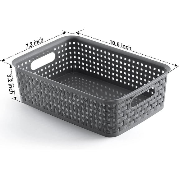 8-Pack Gray Durable Flexible Plastic Storage Baskets – Multi-Purpose Organizers for Closets, Cabinets, Shelves & Countertops