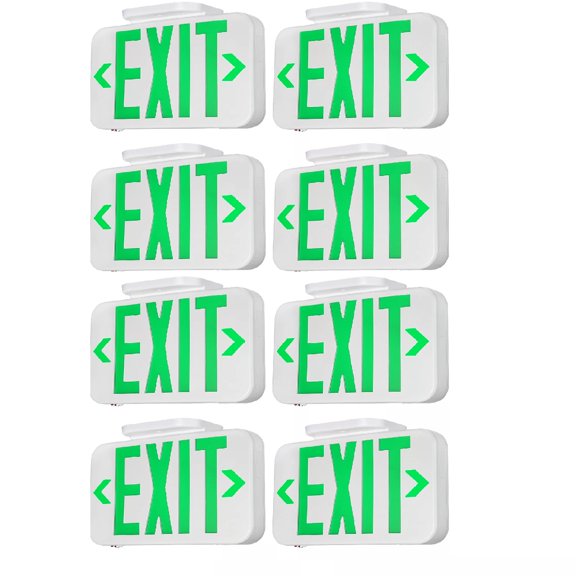 8 Pack LED Emergency Exit Light with Battery Backup, Double Face, AC 120/277V, Green