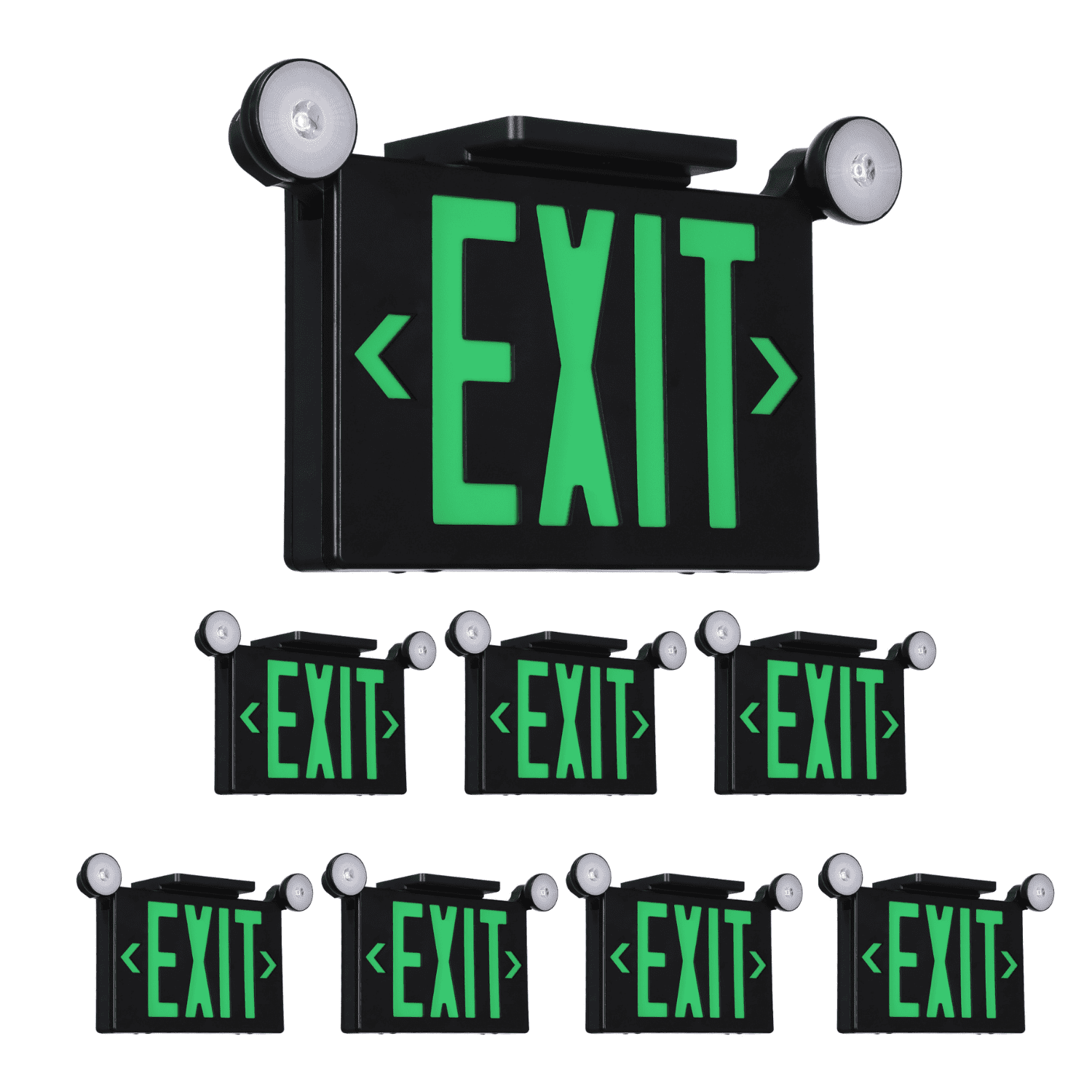 8 Pack Green LED Exit Sign Emergency Lights, Double Face, UL 924 Combo Exit Light, Two Adjustable Head Emergency Exit Light, Backup Battery for Business, Commercial, Black