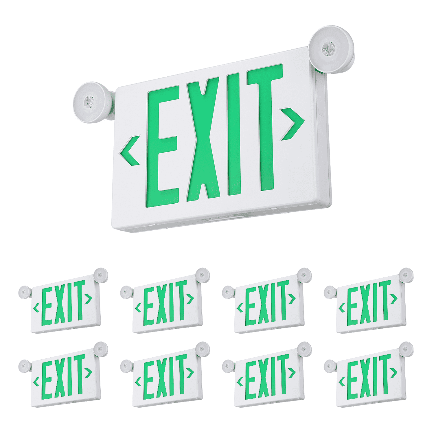 8 Pack Green LED Exit Sign Emergency Lights, Double Face, UL 924 Combo Exit Light, Two Adjustable Head Emergency Exit Light, Backup Battery for Business, Commercial