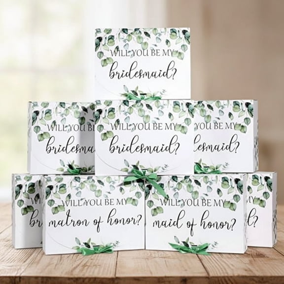 8 Pack Greenery Bridesmaid Proposal Gift Boxes with Ribbon 7.87 x 10.6 Inch Will You Be My Maid of Honor Bridesmaid Boxes for Wedding Bridal Shower Packaging Supplies Birthday Party Favors