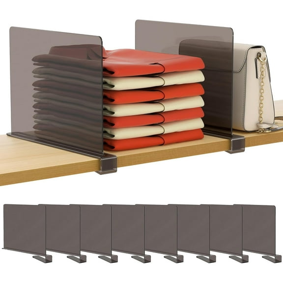 8 Pack Grey Shelf Dividers, Vertical Purse Organizer for Closet Perfect for Sweater, Shirts, Handbags in Bedroom and Kitchen, Adjustable Acrylic Bookshelf for Organization