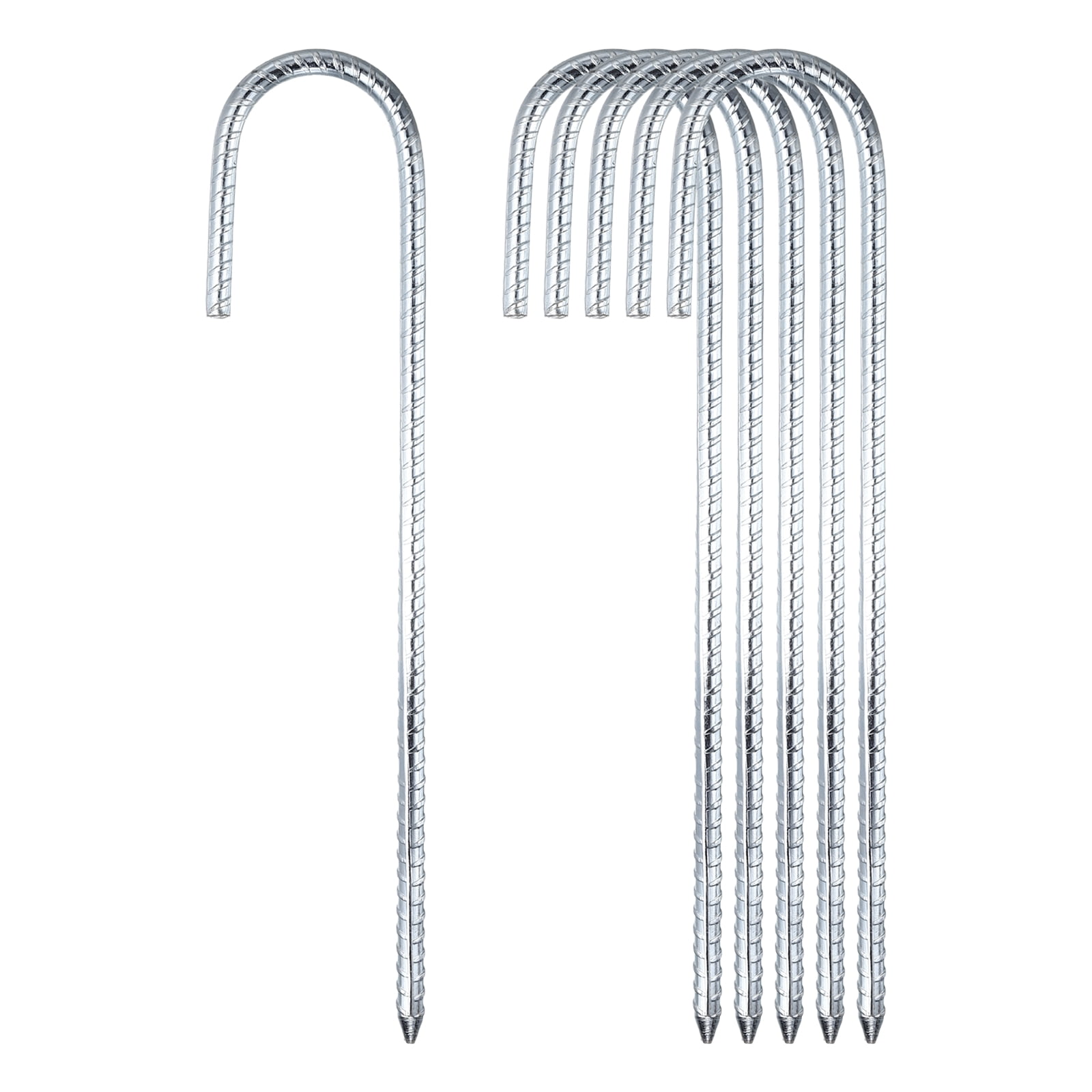 8 Pack Ground Stakes Heavy Duty J Shaped Stakes, 12 Inch Steel Tent Pegs 0.31" Dia J Hook Ground Anchors Link Fence Spikes with Chisel Point End for Garden Camping Gazebo, Silver