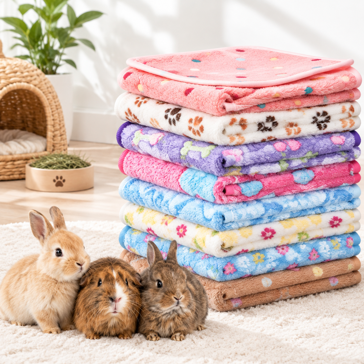 Soft Mat For Rabbit 8 Pack Guinea Pigs Fleece Blankets Soft Plush Mats For Rabbits Hamsters ...