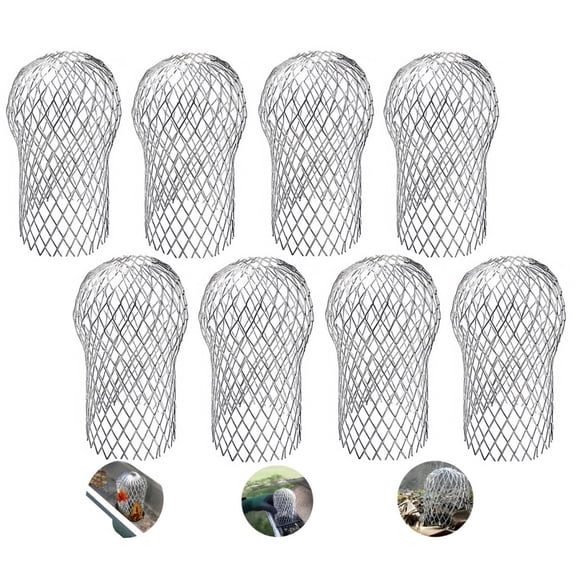 8 Pack Gutter Downsport Guards,Expandable Aluminium Gutter Downspout Protectors,3.5 Inch Gutter Guard Strainers for Preventing Blockage Debris and Rodents from Clogging（Silver)