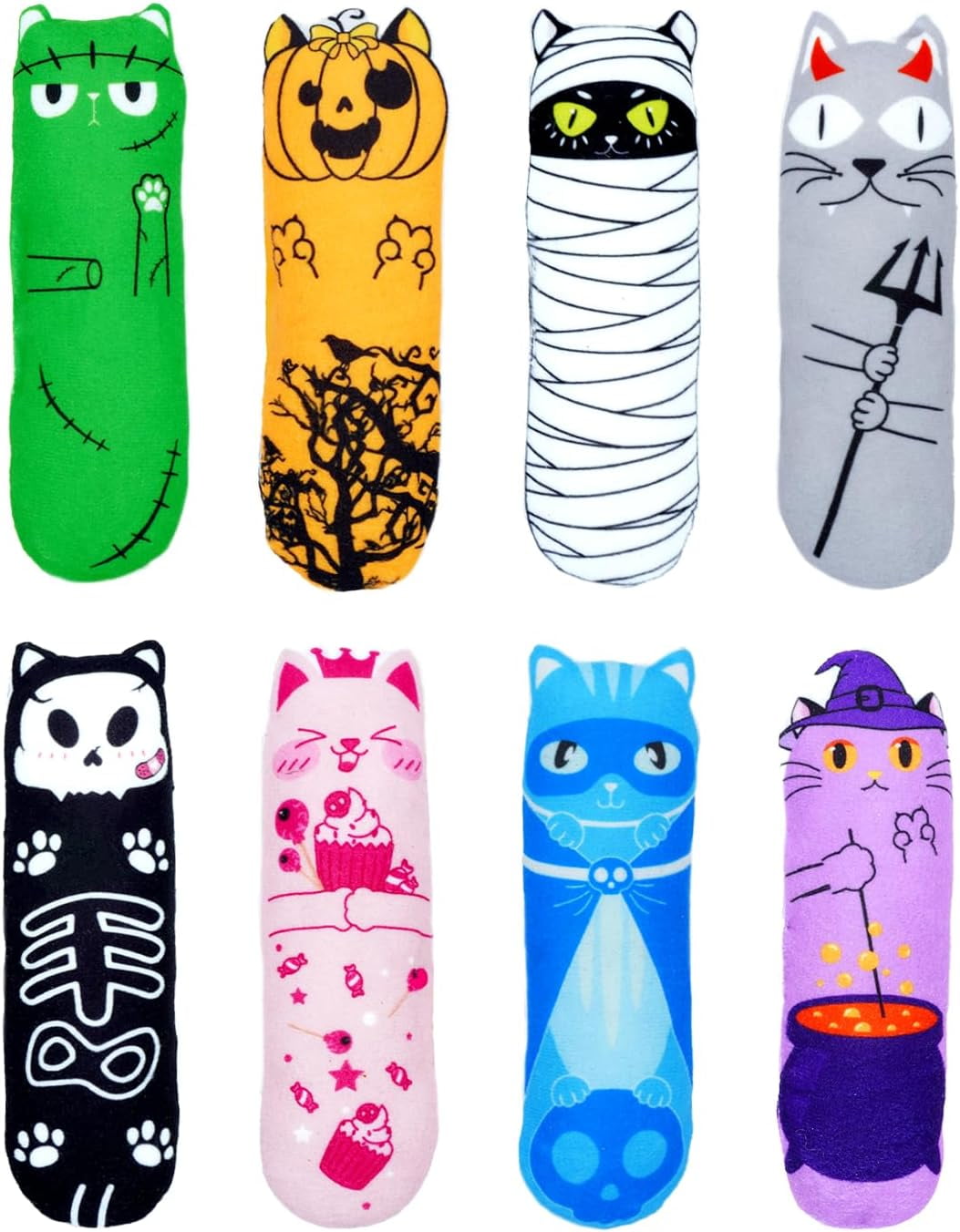 8 Pack Halloween Cat Kicker With Catnip Crinkle Sound for Indoor Cats - Cute Ghost Pumpkin Plush Kittens Shape Natural Interactive Pet Kitty Toy