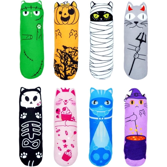 8 Pack Halloween Cat Kicker With Catnip Crinkle Sound for Indoor Cats - Cute Ghost Pumpkin Plush Kittens Shape Natural Interactive Pet Kitty Toy