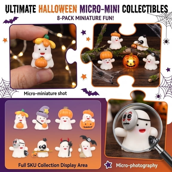 8-Pack Halloween Figurines Set  Pumpkin Ghost Cat Mini Desktop Decorations for Party Favors