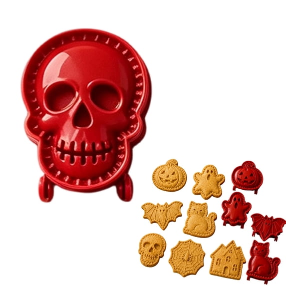 8-Pack Halloween Mini Hand Pie Molds for Baking - Red Cookie Cutters Set with House,Web,Skull,Witch Hat,Cat,Bat,Ghost,Pumpkin Shapes for Holiday Parties