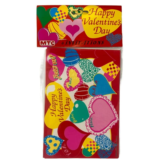 8 Pack Happy Valentine's Day Invitations, Envelopes, Heart, Themed Postcard Invitations, 6 1/4in x 4 1/4in, Personalizable Plain Back, Includes Envelopes, Packed in Poly Bag with Header Card, Multi