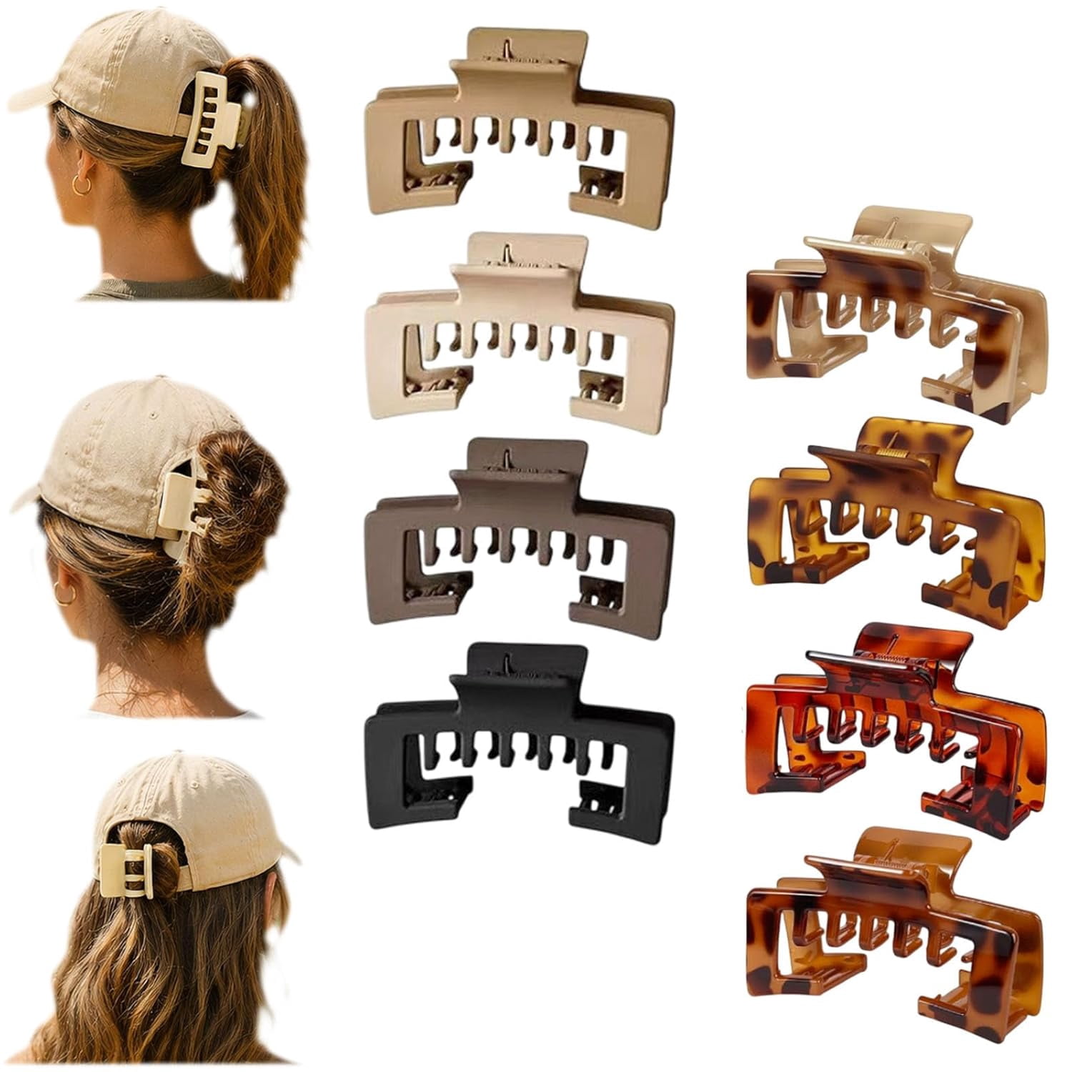 8 Pack Hat-Friendly Claw Clips for Baseball Caps, Non-Slip Strong Hold Hair Clip for Hat Women, Large Trucker Hat Claw Clip for Thick Thin Hair