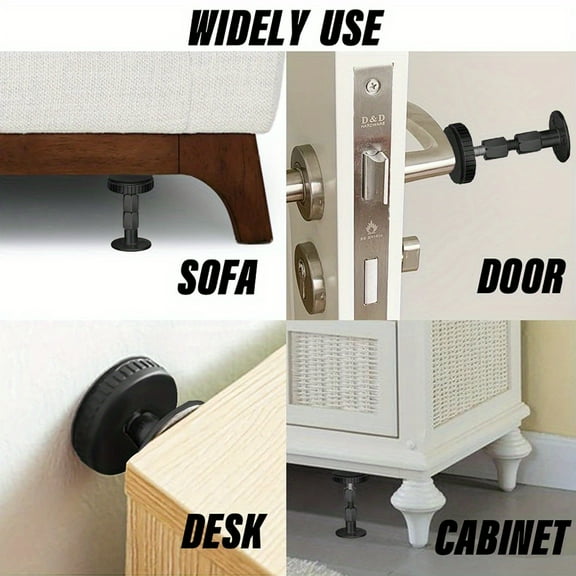 8 Pack Headboard Stoppers - Black Metal Anti-Shake Stabilizer for Bed Frame, Adjustable Threaded Bumper Against Wall - Prevents Knocking/Banging, Bed Frame Support Tool