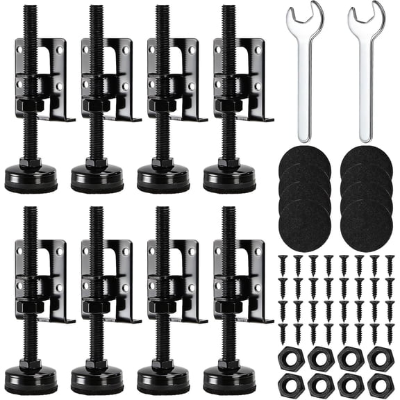 8 Pack Heavy Duty Adjustable Leveling Feet, Furniture Levelers, Leg Levelers with Screws, Lock Nuts and Wrench for Workbench, Cabinet, Wardrobe, Furniture, Table, Shelving Units