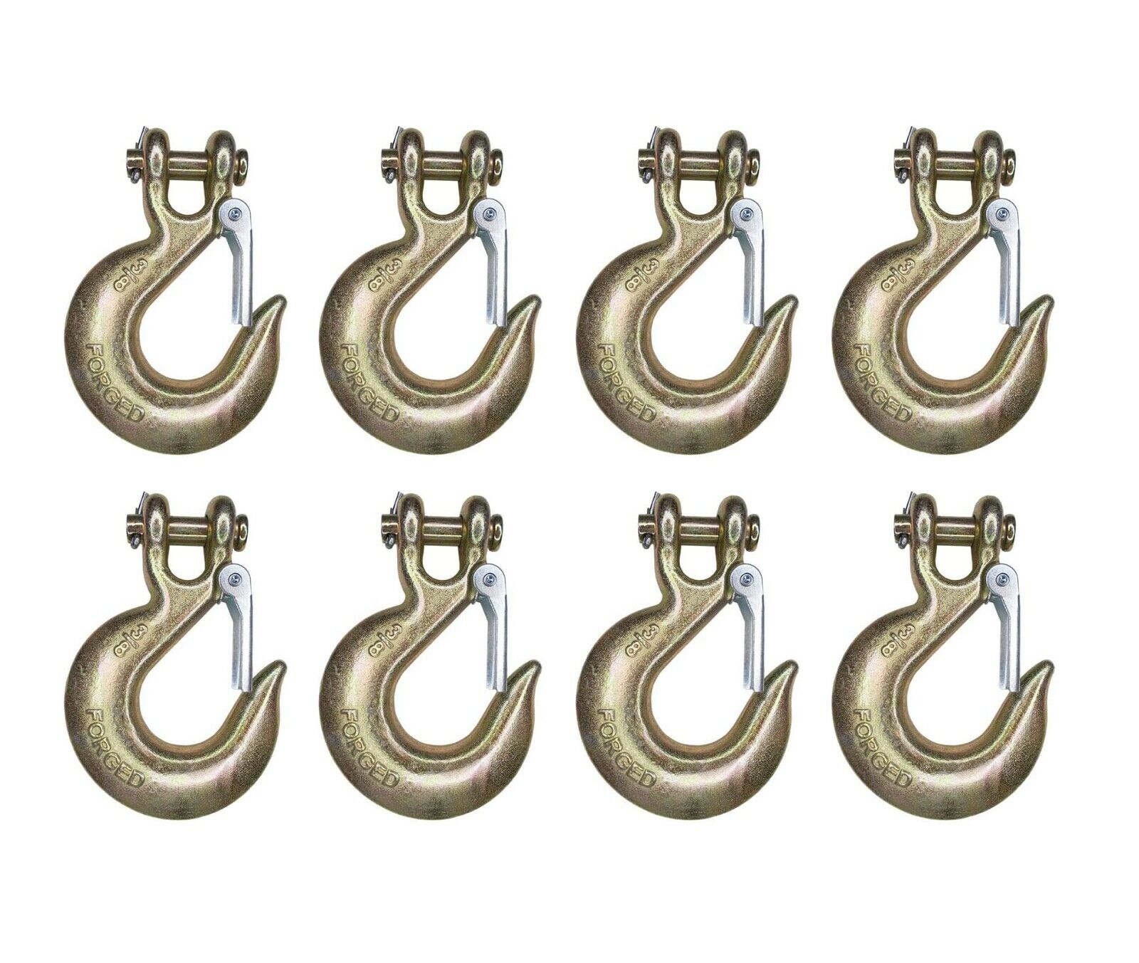8 Pack Heavy Duty G70 3/8" Clevis Slip Hook w/ Safety Latch Flatbed