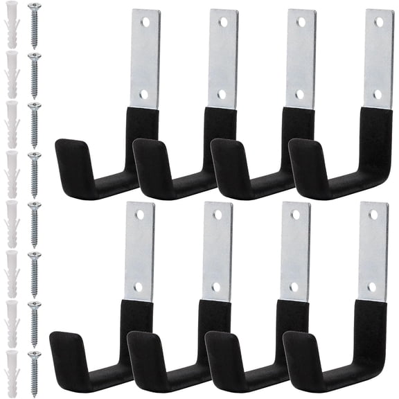 8 Pack Heavy Duty Garage Hooks, Steel Garage Storage Utility Hooks Wall Mount J Utility Hooks for Hanging Heavy Duty Ladder, Bikes, Shed Tools, Ropes, Hoses, Shovel