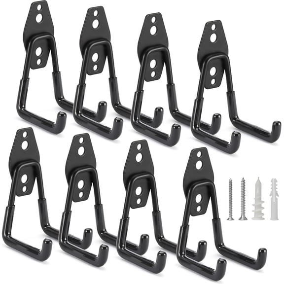 8 Pack Heavy Duty Garage Hooks Storage Organizer Wall Mount Power and Garden Tool Hangers, for Hanging Ladders, Ropes, Hose, Bulk Items