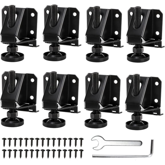 8 Pack Heavy Duty Leveling Feet, Adjustable Furniture Leg Leveler with Screws, Lock Nuts and Wrench for Furniture, Table, Cabinets, Shelves, Workbench