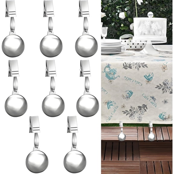 8 Pack Heavy Duty Tablecloth Weights, Stainless Steel Balls with Metal Tablecloth Clips for Outdoor Tables, Curtains, Flag, Add 19.2oz Weights for Outdoor Picnic, Family Dinner Party