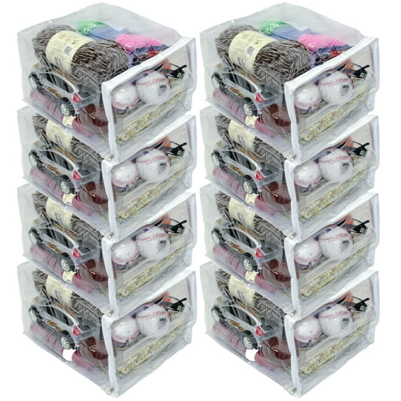 8-Pack Heavy Duty Vinyl Zippered See-Through Storage Bags (Clear) (9" x 11" x 7") for Jewelry, Shirts, Cosmetics, Arts & Crafts Supplies and Much More! 3 Gallon