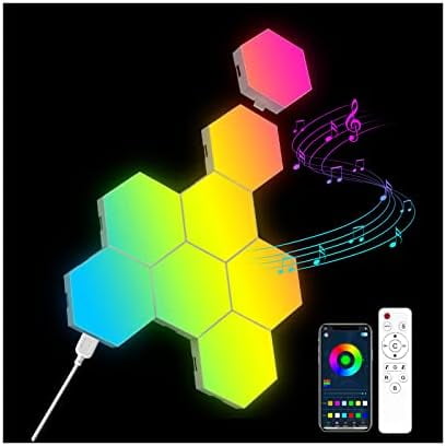 8 Pack Hexagon Lights Wall RGB Panel - Hexagonal Led Lights Room Decor Wall Lights Smart APP Music with Sync Honeycomb Shape Panels Hexagon Gaming Night Lights for Bedroom Children