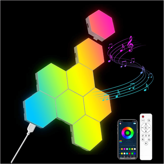 8 Pack Hexagon RGB Wall Lights Smart APP Music Sync Gaming Room LED Panels USB