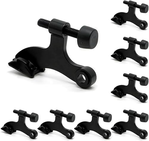 8 Pack Hinge Pin Black Door Stopper, Adjustable Heavy Duty Hinge Pin Door Stop with Black Rubber Bumper Tips