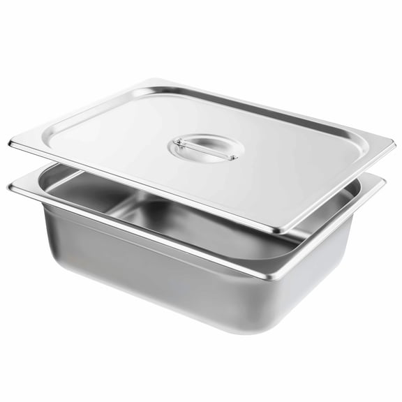 8 Pack Hotel Pans 1/2 Size - Stainless Steel Steam Pans with Lids - 4 Inch Deep Commercial Steam Table Pans - Catering Food Pans for Restaurant & Kitchen