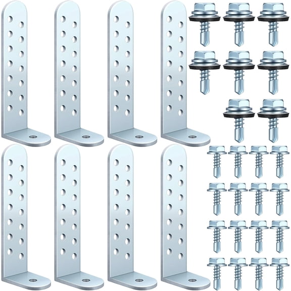 8 Pack Hurricane Condenser Brackets with Screws 4-1/4'' Hurricane Clips Universal Tie Down Kit Heavy-Duty Galvanized Steel Brackets for Concrete & Masonry Condenser Pad