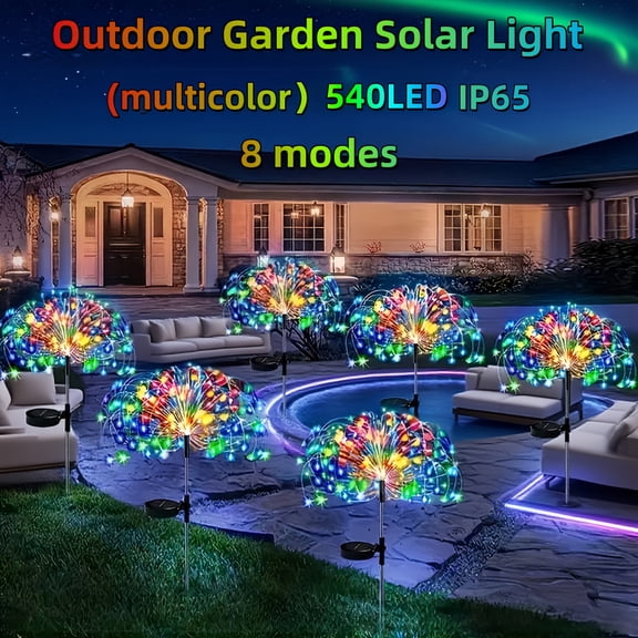 8-Pack IP65 540 LED Solar Firework Lights - 8-Mode Outdoor Holiday Decor