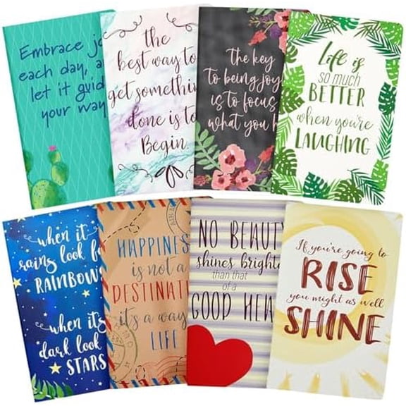 8 Pack Inspirational Notebooks with Motivational Quotes Bulk, 5x8 Lined Journals for Women, Students, Appreciation Gifts, Friends, Teachers$$Office