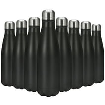 8 Pack Insulated Stainless Steel Water Bottle Bulk Vacuum Insulated Water Bottles Double Walled Reusable Metal Sports Water Bottles 17oz Black
