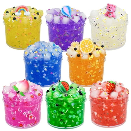 Easycity 8 Pack Jelly Cube Crunchy Slime, Clear Slime Kit Super Soft and Non-Sticky, Gifts, Prize for Girl and Boy, Easter Basket Stocking Stuffers