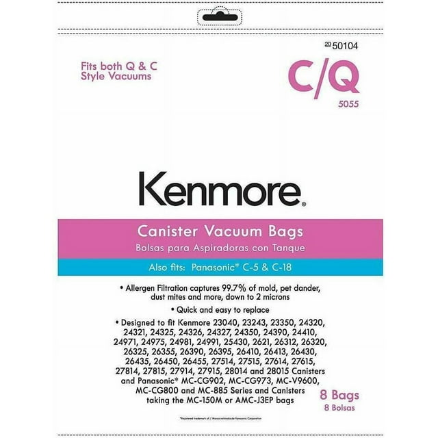 8 Pack Kenmore Canister Vacuum Bag for C, Q; Panasonic C5 & C18