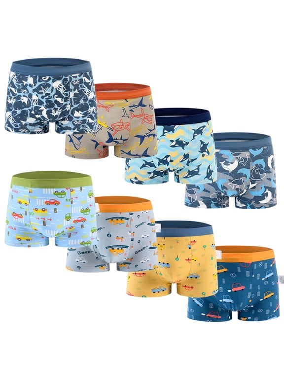 8-Pack Kids Boxer Underwear, Soft Elastic Cartoon Panties for Boys, Multicolor Size 4-11T
