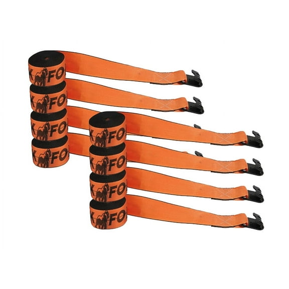 (8 Pack) Kinedyne K Force Winch Straps 4" x 30' Orange Heavy Duty Tie down w/ Flat Hooks WLL# 6670 lbs | 4 Inch Cargo Control for Flatbed Truck Utility Trailer