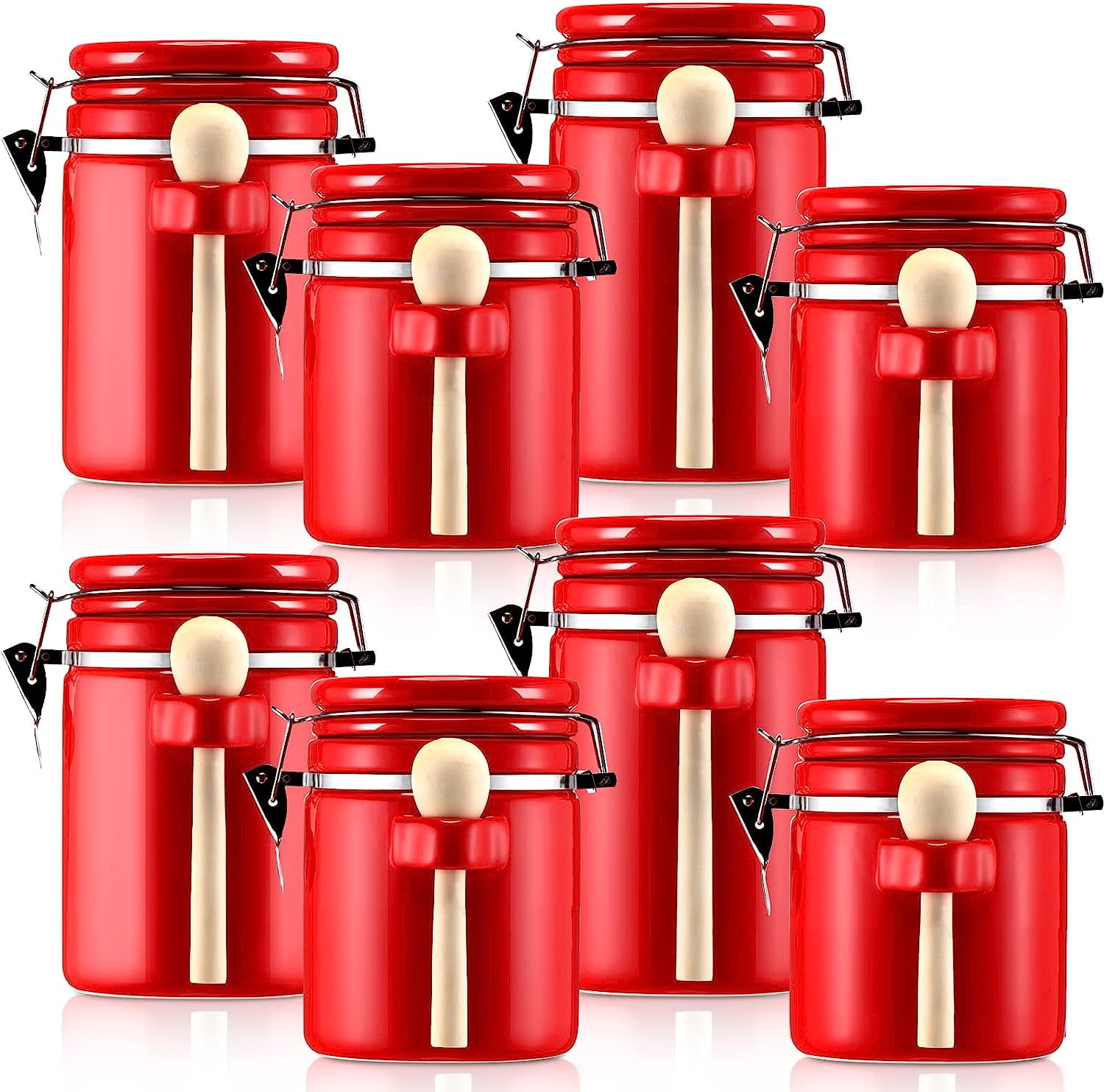 8 Pack Kitchen Ceramic Canister Red Canisters Set Airtight Food Storage