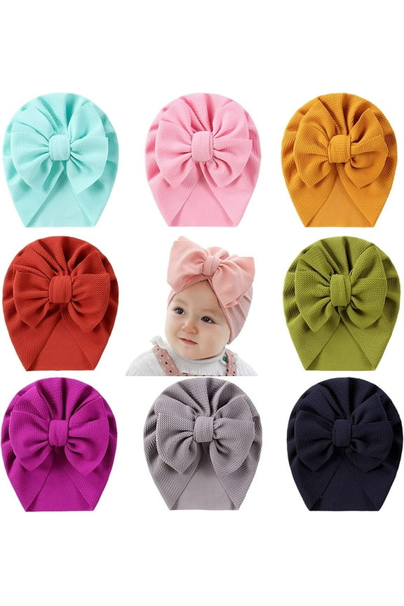 8 Pack Knotted Big Bowknot Hair Bow Turban Hats Beanie Caps Headwraps for Baby Girls Infants Toddlers Kids