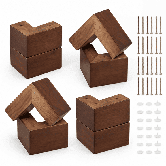 8 Pack L Shaped Walnut Brown Wooden Furniture Risers 4 Inch Height