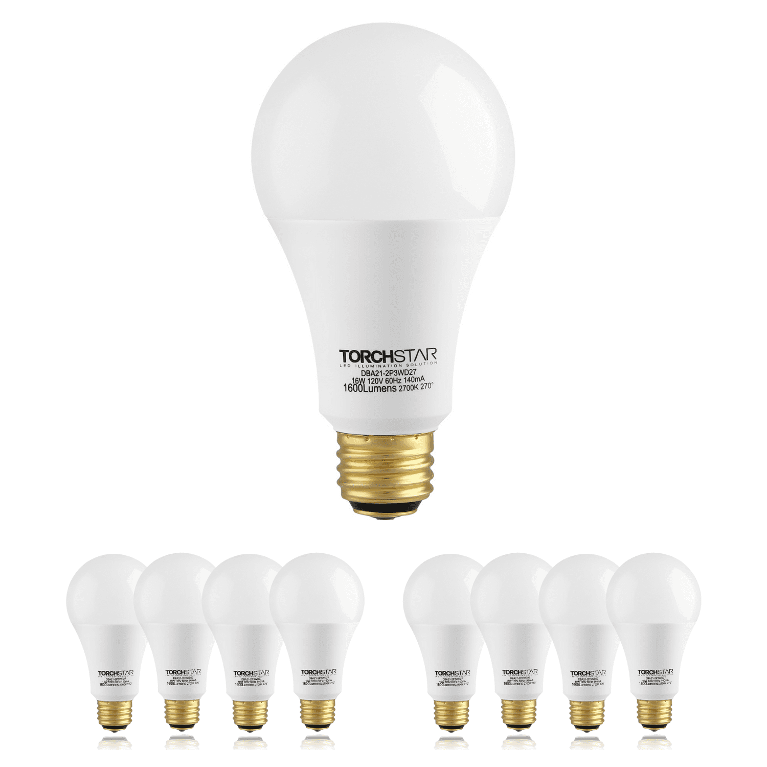 8 Pack LED 3-Way Light Bulb A21, UL-Listed, E26 Base, 2700K Soft White, 40/60/100W Equivalent, for Floor Lamp, Bedside Lamp