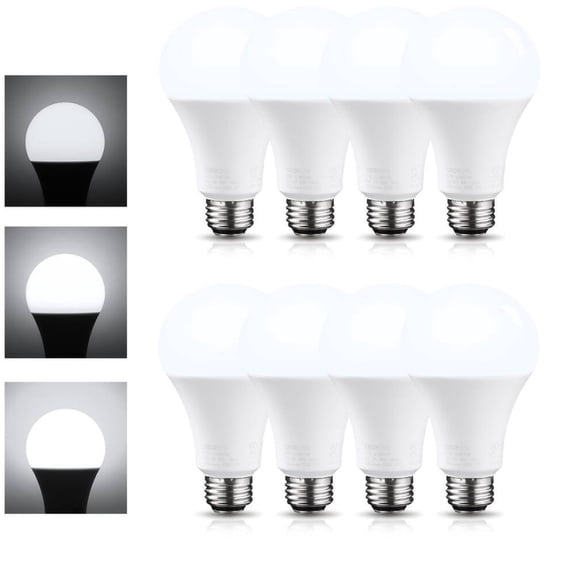 8 Pack LED 3-Way Light Bulb A21, UL-Listed, E26 Base, 5000K Daylight, 40/60/100W Equivalent