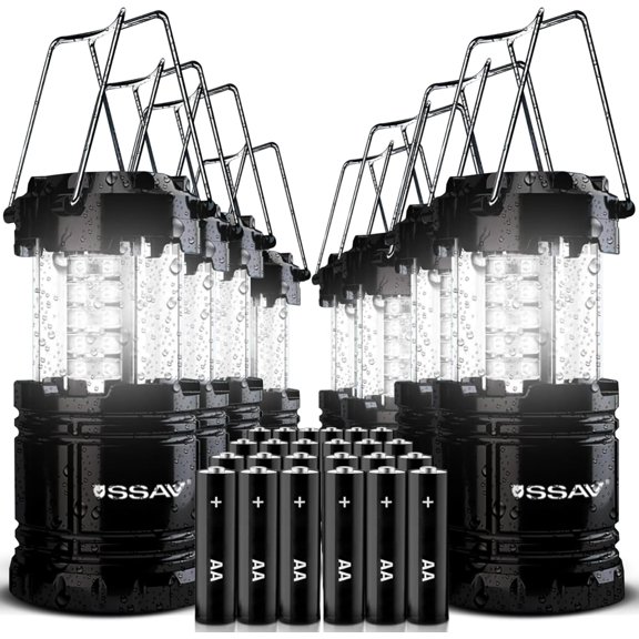 8 Pack LED Camping Lantern, LED Lanterns, Suitable Survival Kits for Hurricane, Emer ncy Light for Storm, Outa s, Outdoor Portable Lanterns, Black, Collapsible | Batteries Included