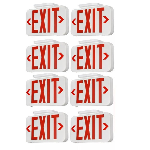 8 Pack LED Emergency Exit Light with Battery Backup, Double Face, AC 120/277V, Red