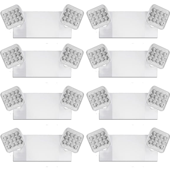 8 Pack LED Emergency Light, Commercial Emergency Lights with Battery Backup, Square 2 Head Adjustable Emergency Light for Home Business, Emergency Exit Lighting AC 110-277V White