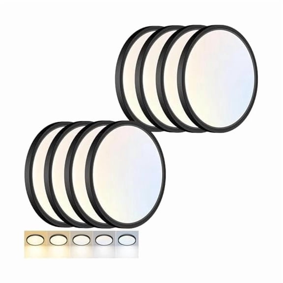 8 Pack LED Flush Mount Ceiling Light, 9 Inch 18W 5CCT (3000K-6500K), Black Round Light for Kitchen Porch Hallway Bedroom Bathroom Closet