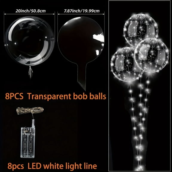 8 Pack LED Light Up Floating Balloons, Warm White Light and Multicolor, Self-Luminous Party Decorations for Weddings, Birthdays, Valentine's Day, Christmas, New Year's Eve - (Batteries Not Included)