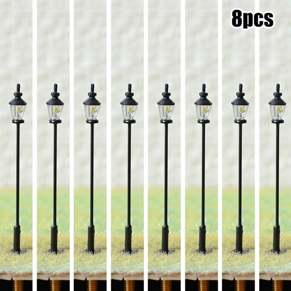 8 Pack LED Model Railroad Street Lights HO OO Scale Antique Path Lamp Posts with Resistors Compatible 12V 16V DC System for Model Train Railway Layout Landscape Decoration