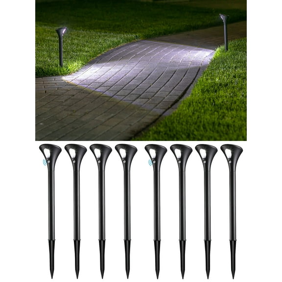 8 Pack LED Solar Pathway Lights, Motion Sensor Walkway Landscape Lights, Lighting Throughout the Night, 6500K Pure White
