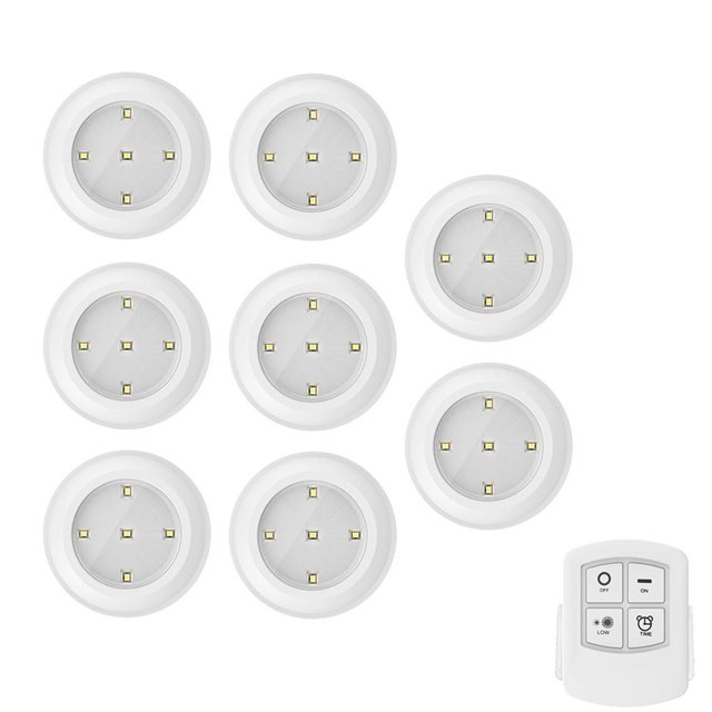 8 Pack LED Under Cabinet night Light Battery Operated Puck Lighting ...